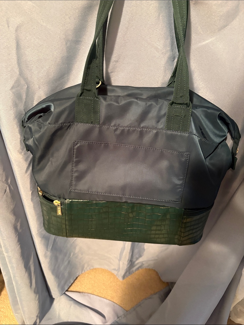 Two-Tone Green Textured Bottom Tote Bag